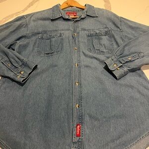 Vintage Marlboro Denim Button Up Long Sleeve Shirt XL Made In USA Western